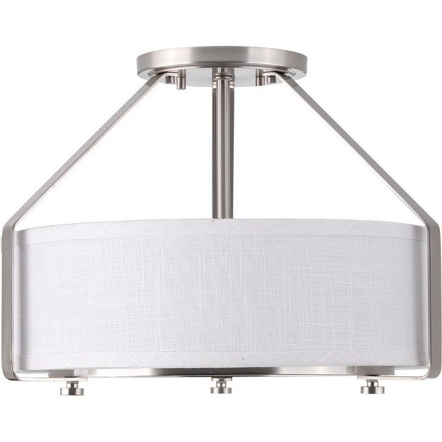 Progress Lighting Ratio Collection 3 light Semi flush Brushed Nickel White Linen Drum Shade