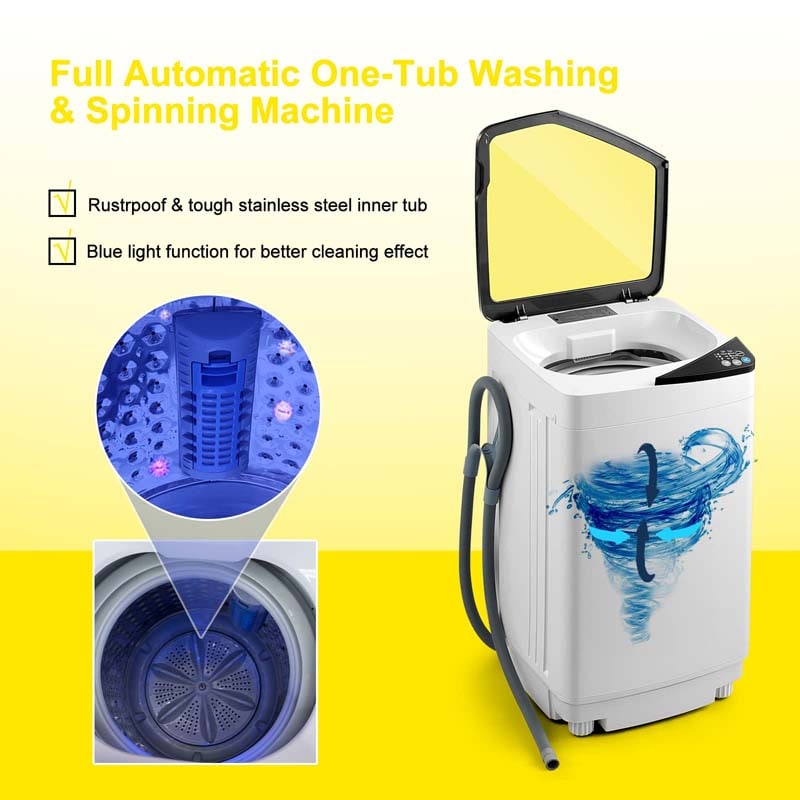 7.7 lbs Full-Automatic Washing Machine Portable Washer & Spin Dryer Built-in Germicidal UV Light & Drain Pump