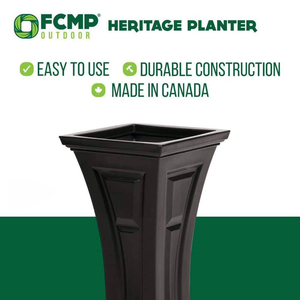 FCMP Outdoor Tall 16 in. x 28 in. Black Plastic Heritage Planter (2-Pack) HP3000-BLK-2