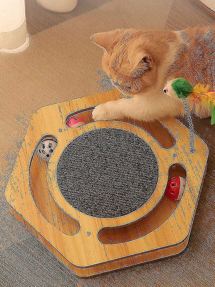 Classic Yellow Wood Grain Square Scooping Ball To Amuse Cat Turntable Durable Cats Pets Multi-function Combination Toy