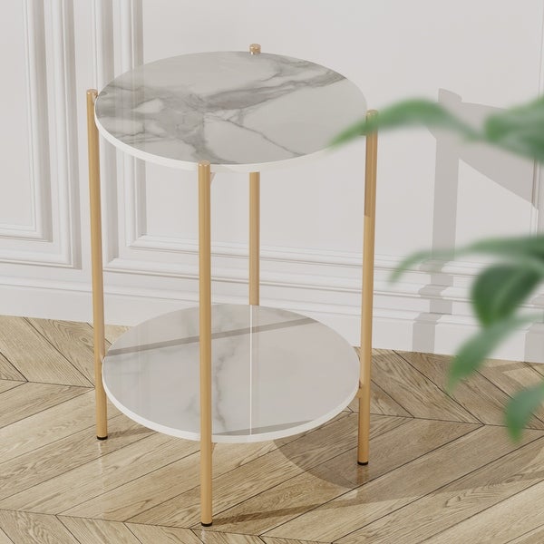 2 Shelves Sintered Stone Round Side Table Sofa End Table