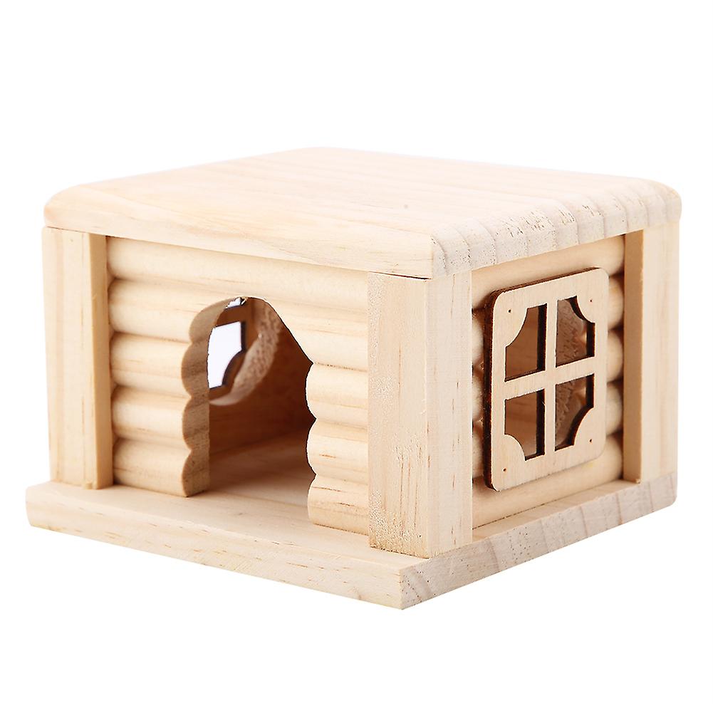 1pc Natural Wooden Hamster House Flat Top Cabin Rat Hut Mouse Cage For Small Pet Toys