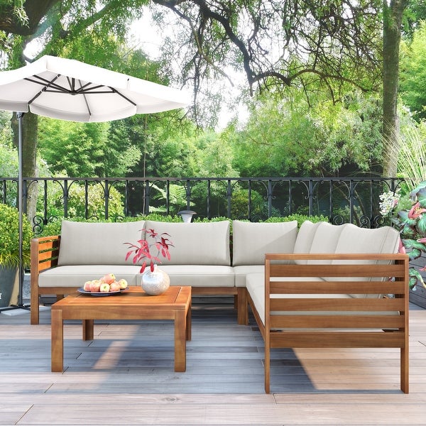 4-Piece Solid Wood Outdoor Sofa Set with Square Coffee Table and Removable Cushions - Overstock - 36272890