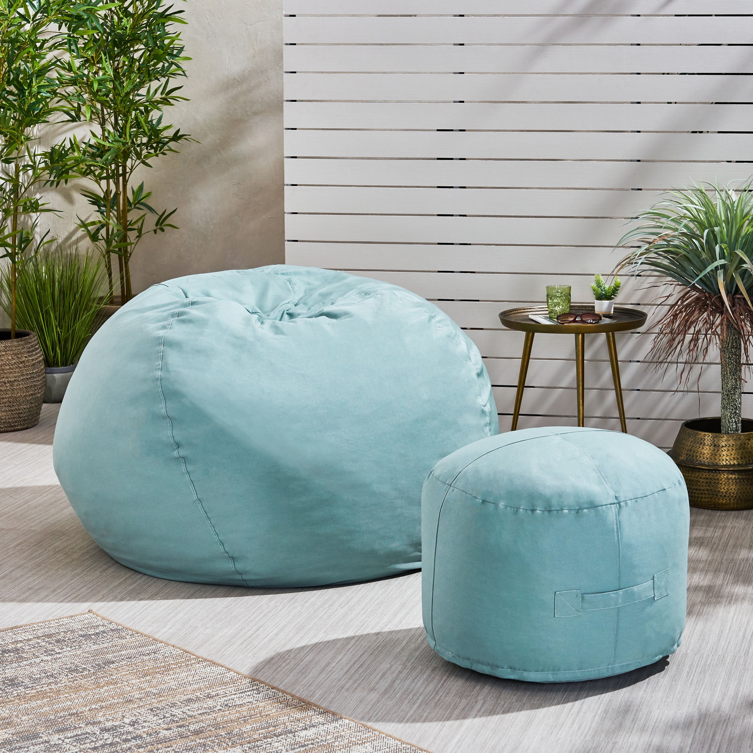 Cavalia Bay Outdoor Water Resistant 4.5 Bean Bag and 2 Ottoman Pouf Set