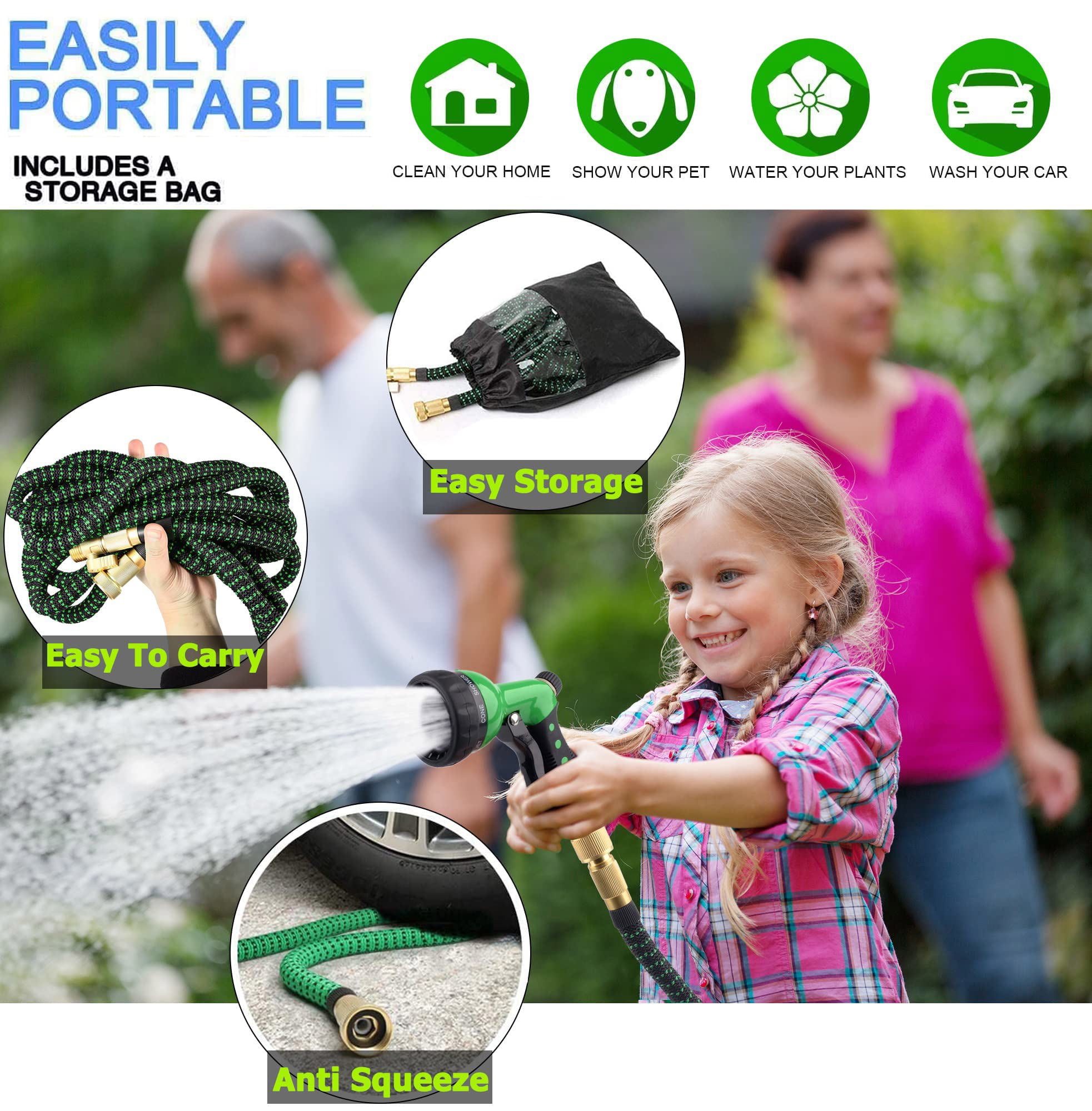 2022 Upgrade Expandable Garden Hose 150 ft Water Hose with 8 Function Nozzle Expanding Lightweight Hose for Garden Watering Water Pipe with Brass Fittings, No-Kink Flexible Pipe for Car Floor Washing