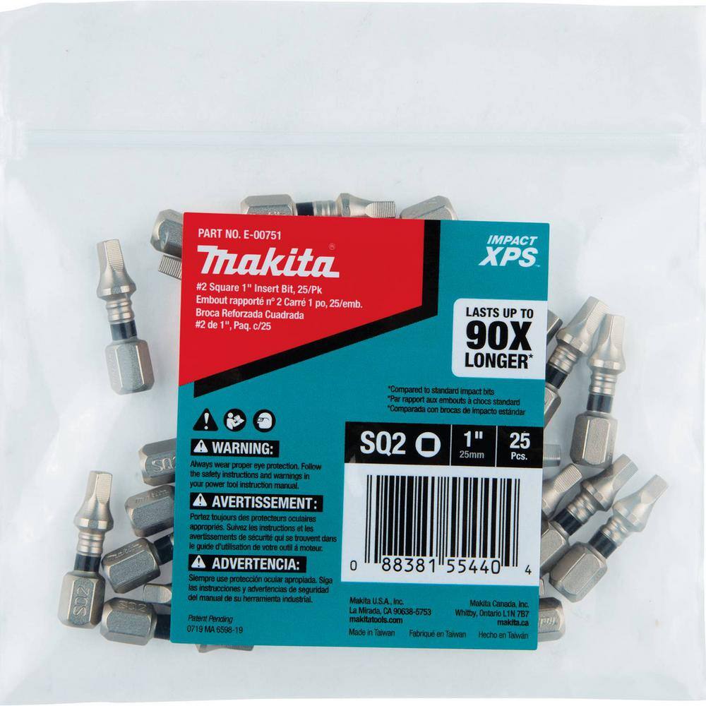 Makita Impact XPS #2 Square 1 in. Insert Bit Bulk (25-Pack) E-00751