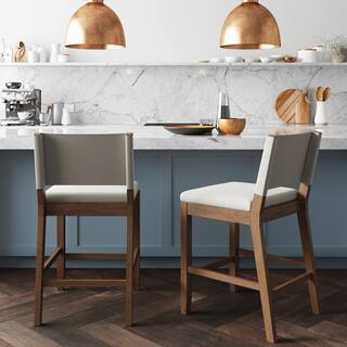 Nathan James Linus Modern Upholstered Counter Height Bar Stool with Back 21 in. L x 18 in. W x 36 in. H Light GreyBrown Set of 2 21502-2