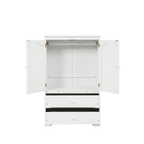 Cute Children's Wardrobe Side Cabinet 2 Doors with 1 Clothes Rail， 1 Shelf， 2 Drawers， Anti-Falling Hardware - - 36073581