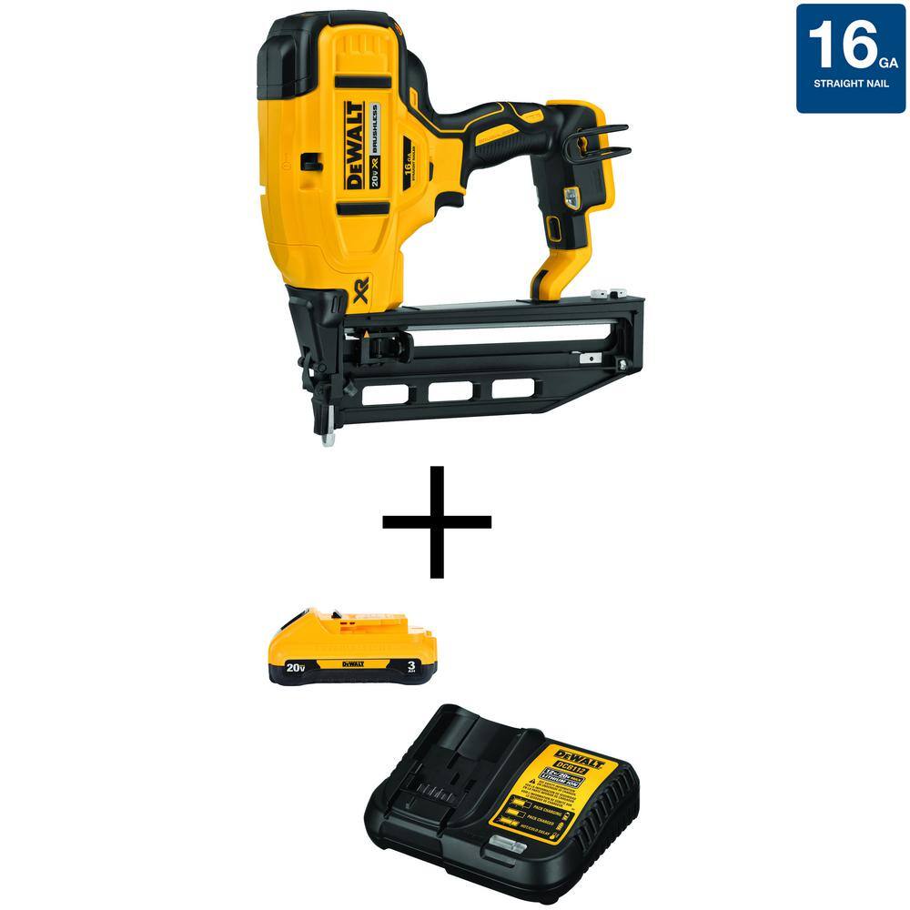 DW 20V MAX XR Lithium-Ion 16-Gauge Cordless Finish Nailer (1) 3.0Ah Battery and Charger DCN662W230C