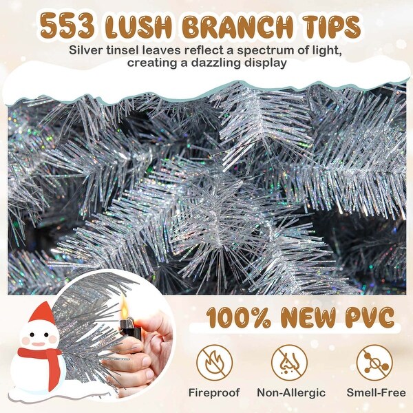 5/6/7 FT PreLit Silver Tinsel Christmas Tree Artificial Xmas Tree