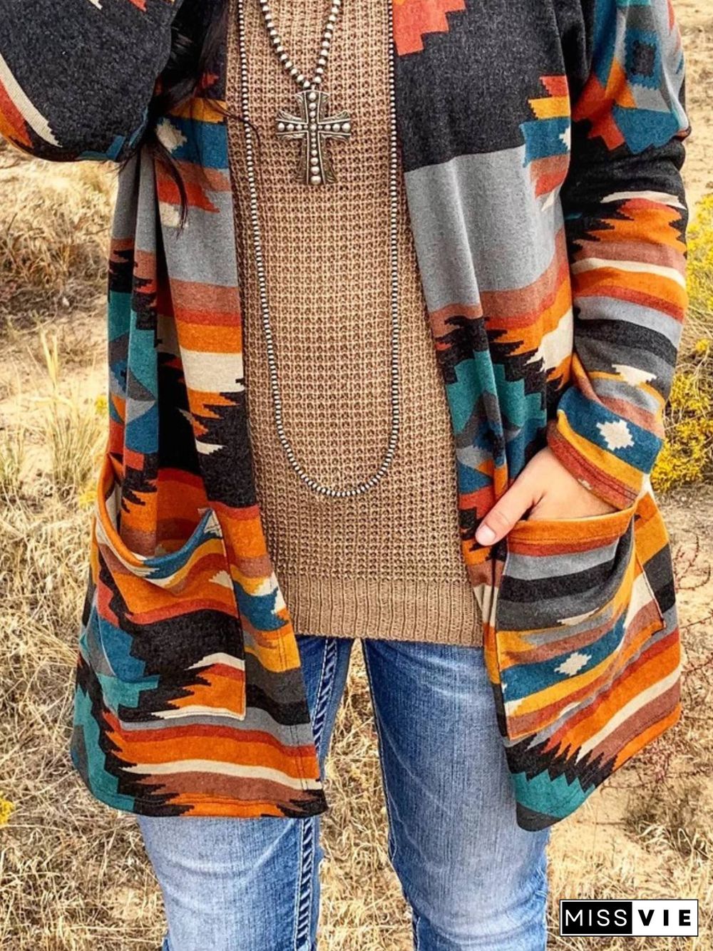 Blue Vintage Tribal Plus Size Cardigan