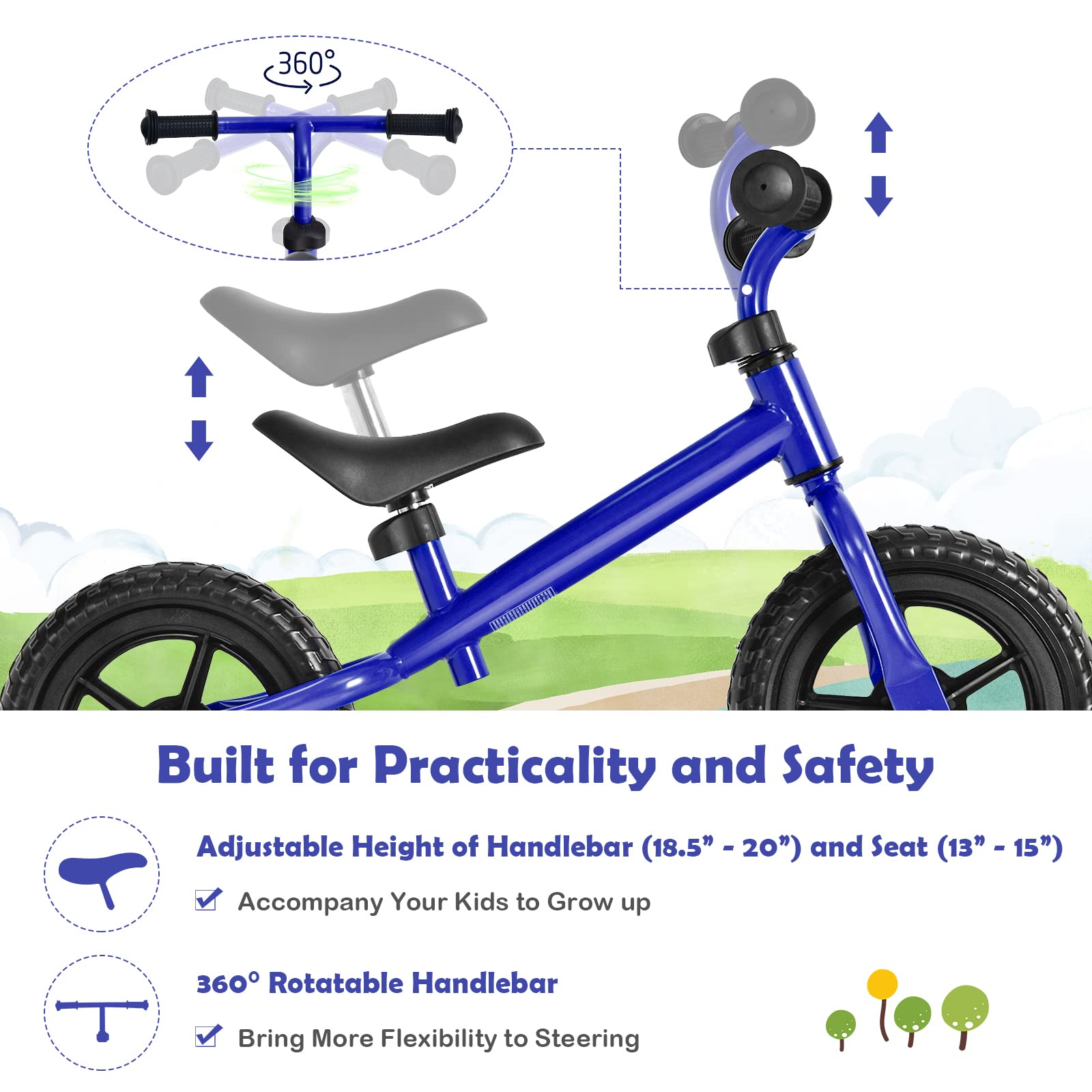 BABY JOY Kids Balance Bike, No Pedal Training Bicycle with Adjustable Handlebar & Seat and Puncture-Proof EVA Tires