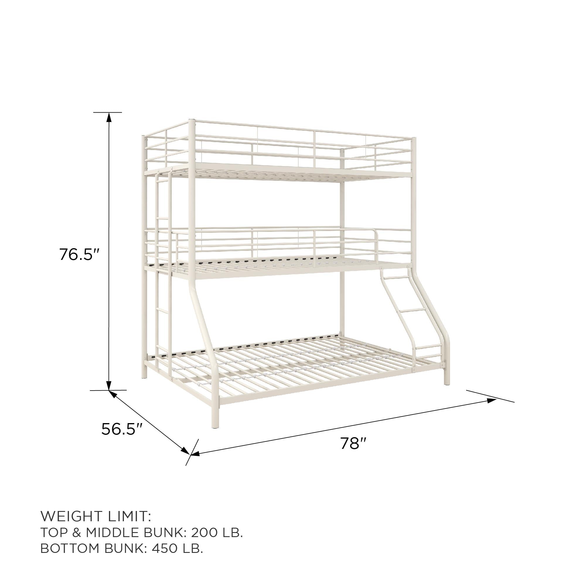 DHP Everleigh Triple Metal Bunk Bed, Twin/Twin/Full, Bed for Kids, Off White