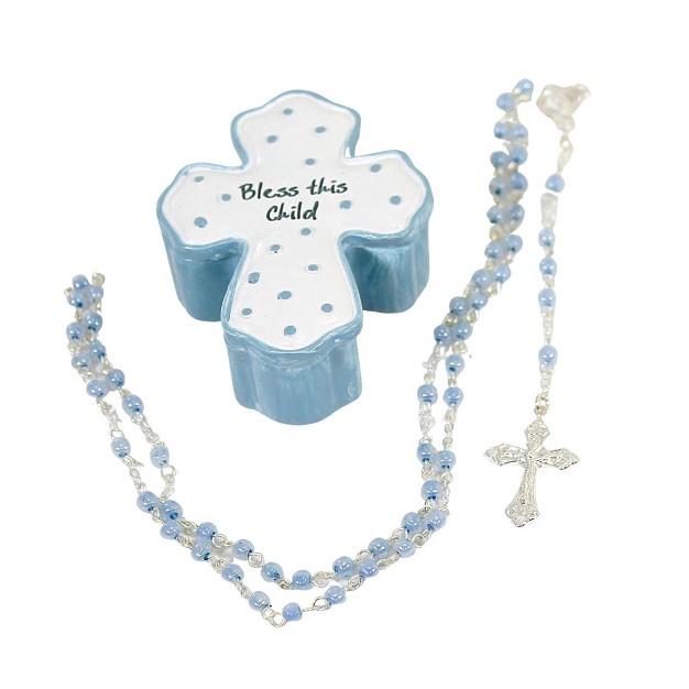 Religious Bless Boy Box One Lidded Box Containing A Rosary Inches Rosary Cross 22328 Polyresin Blue