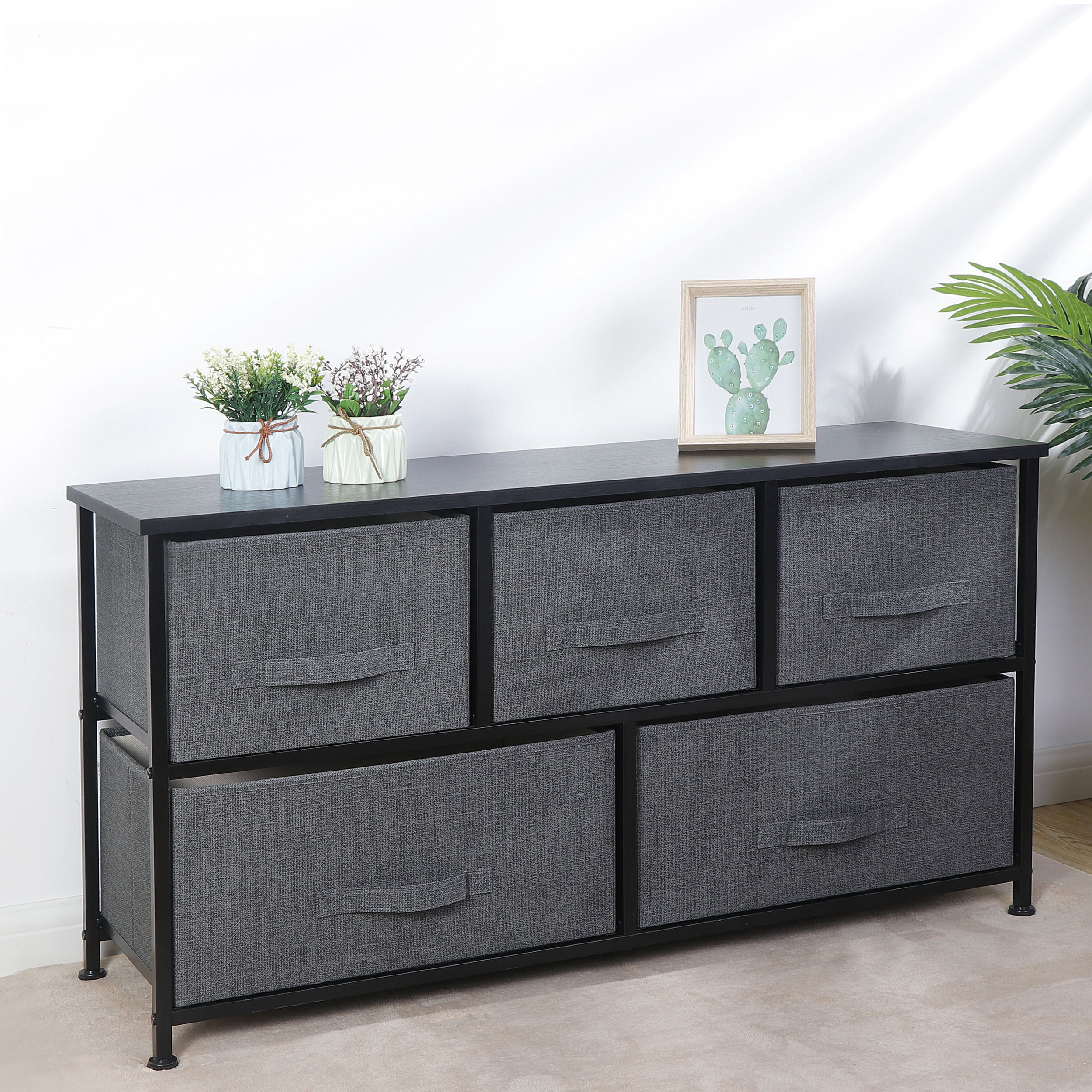 ZENSTYLE Simple Style Wide Dresser Storage Tower 5 Cube Drawers Steel Frame, Gray