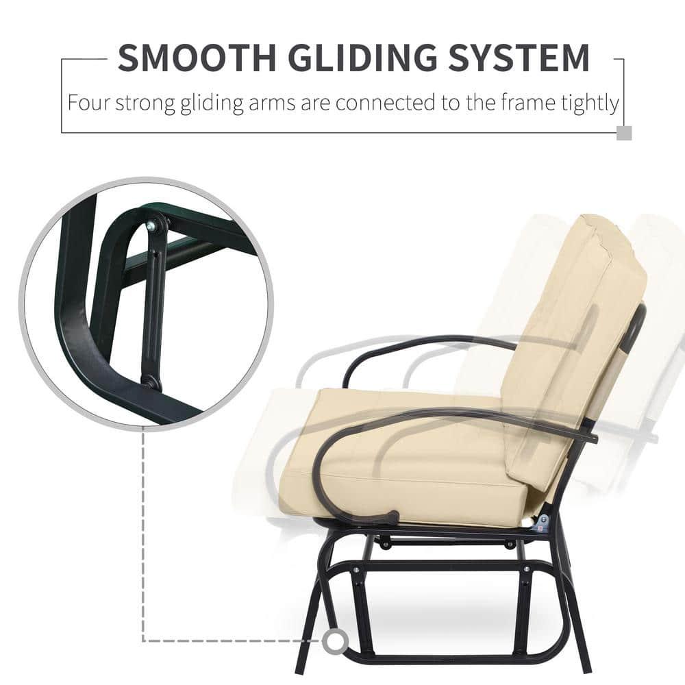 Outsunny Width in 4725 in Black Metal Outdoor Glider with Beige Cushion