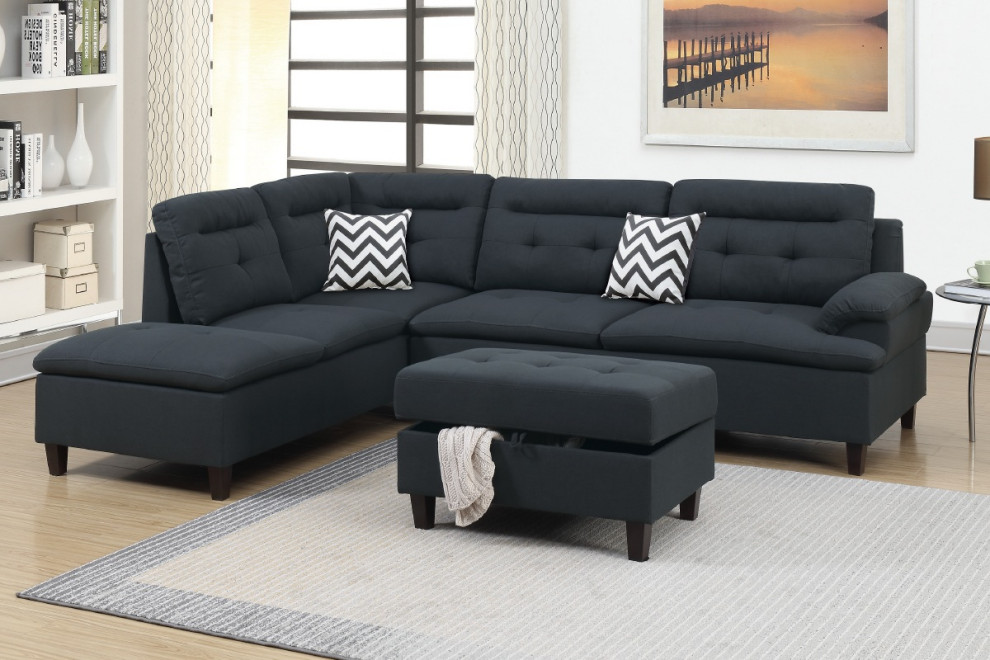 Cirta 3 Piece Upholstered Polyfiber Modern Sectional With Ottoman   Transitional   Sectional Sofas   by Hollywood Decor  Houzz