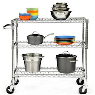 TRINITY EcoStorage 3‐Tier 40.5 in. x 18 in. x 36 in. Cart in Chrome TBFZ-0902