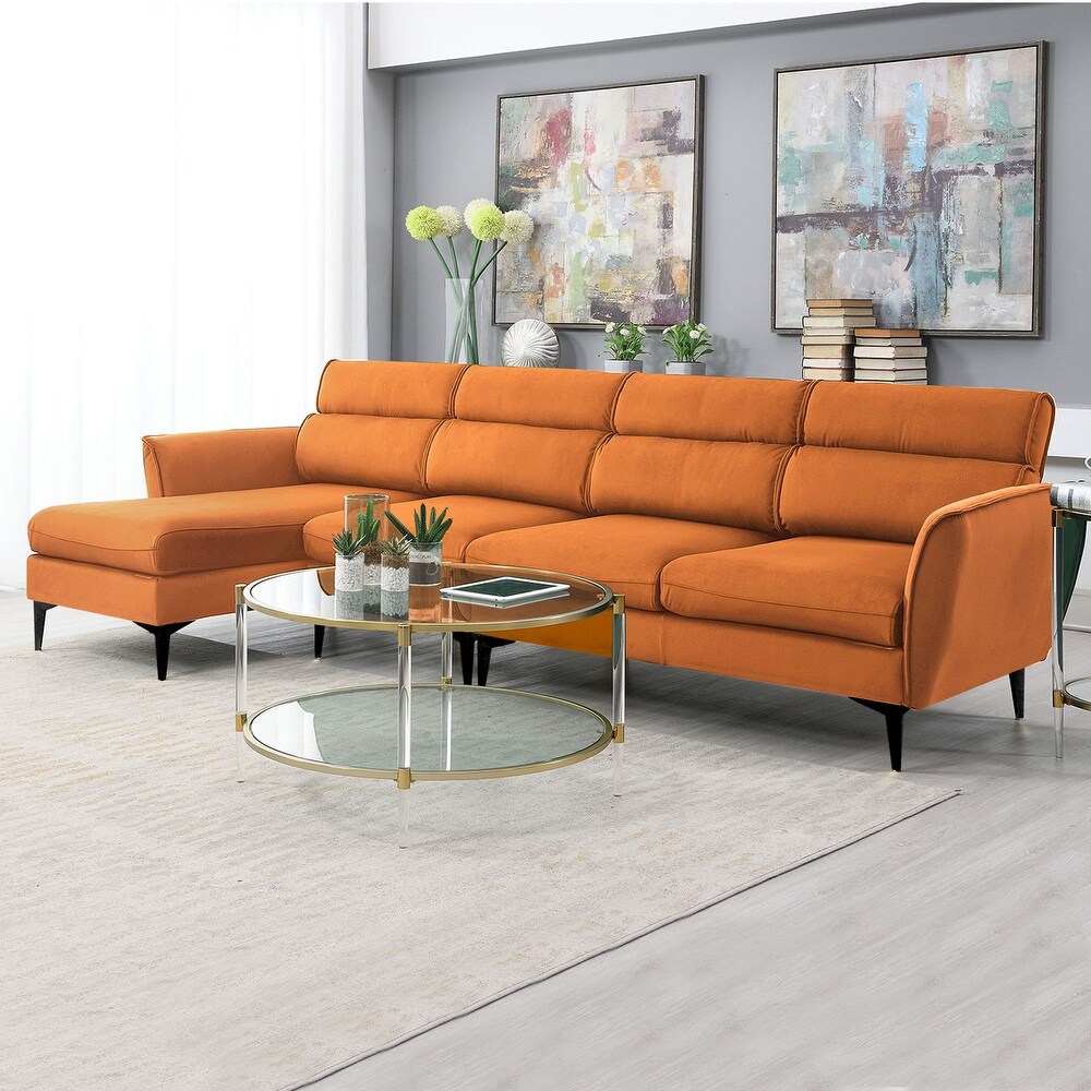 Mid Century L Shape Convertible Sectional Sofa Set  Fabric Sofa with Removable Cushions and Metal Legs