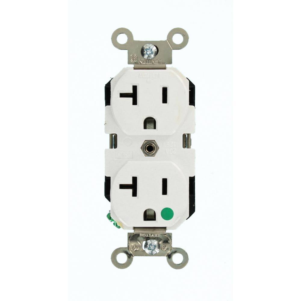 Leviton 20 Amp Hospital Grade Extra Heavy Duty Self Grounding Duplex Outlet White 8300-W