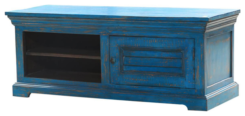 Hesperia Blue Distressed Solid Wood 47 quotTV Stand Media Cabinet   French Country   Entertainment Centers And Tv Stands   by Sierra Living Concepts Inc  Houzz