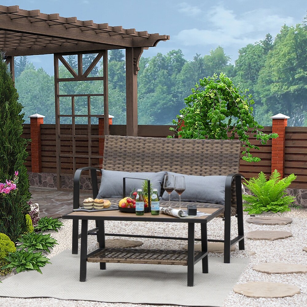 2 Piece Outdoor Patio Furniture Set with 2 Pillows