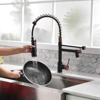 Boyel Living 1.8 GPM Single Handle Pull Down Sprayer Kitchen Faucet with LED Light and Pot Filler in Matte Black Mix Rose Gold BL-2BR91-LED