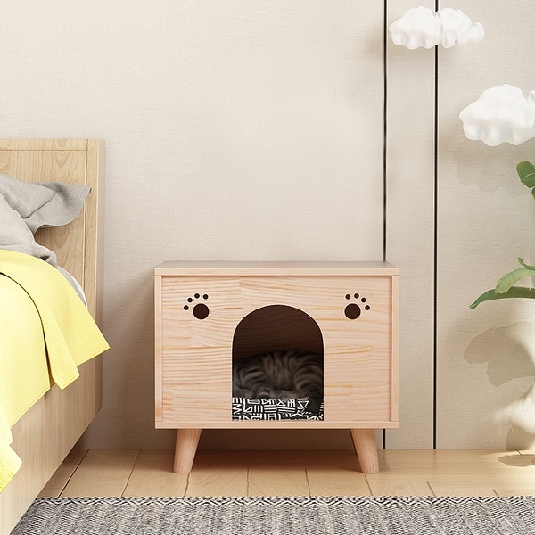 Cat House Solid Wood Cat Condo Sturdy Large Pet House