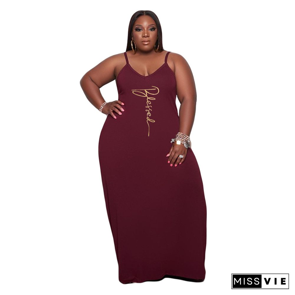 Plus Size Sleeveless V-Neck Loose Maxi Dress