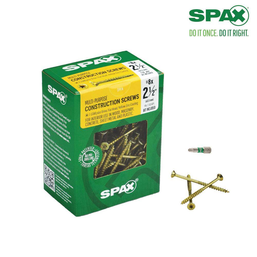 SPAX #8 x 2-12 in. Yellow Zinc Coated T-Star Plus Drive Undercut Flat Head Multi-Purpose Screw (133-Pack) 4191020400604