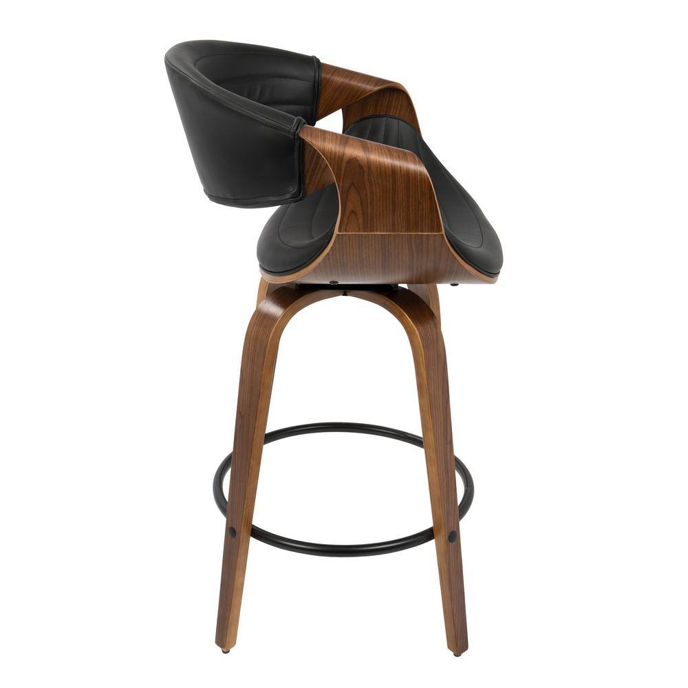 Lumisource Symphony 26 in. Walnut and Black Faux Leather Counter Stool (Set of 2) B26-SYMPQ WLBK2