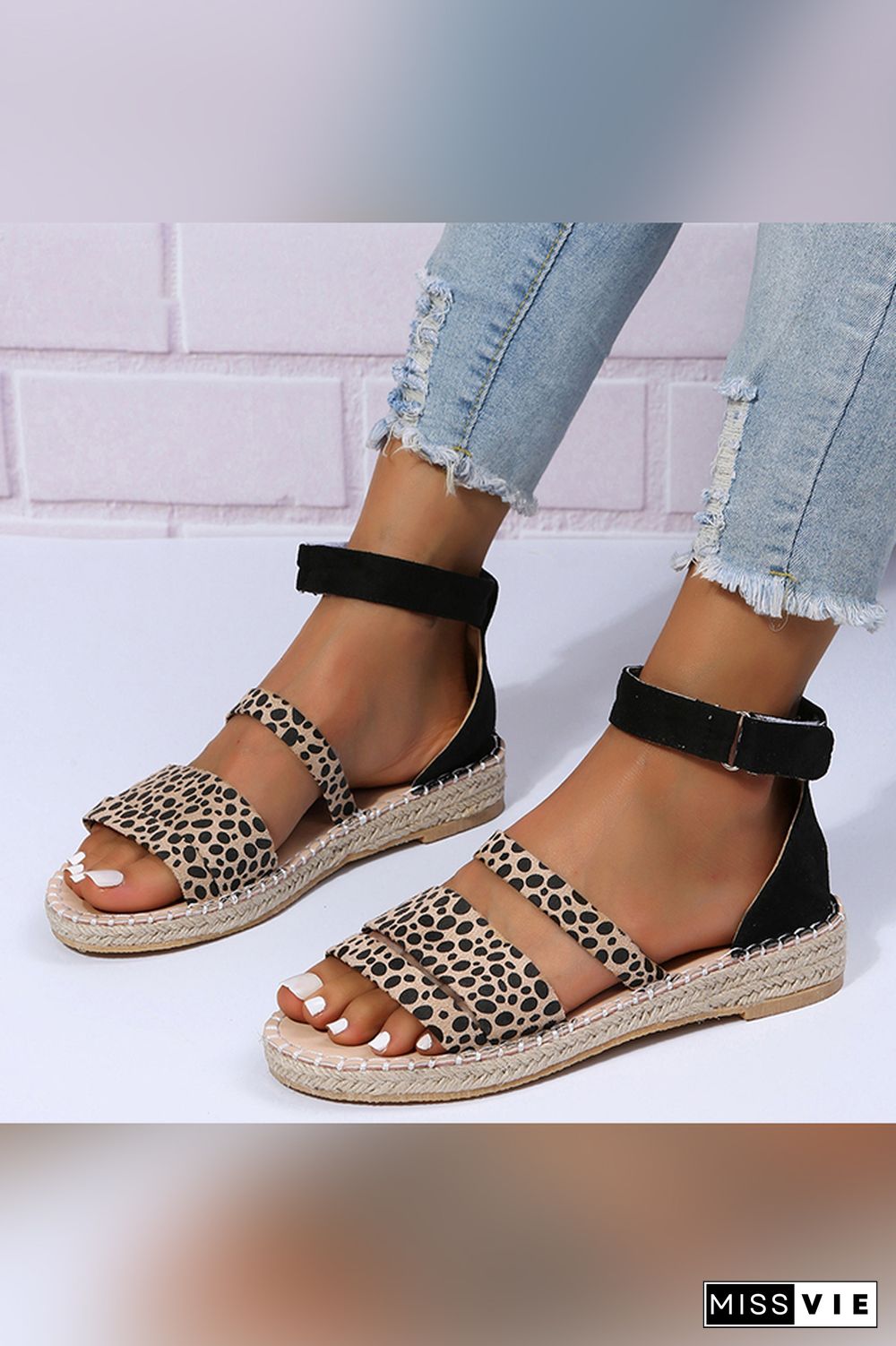 Leopard Print Strappy Flat Sandals Wholesale