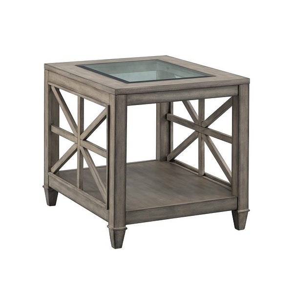 End Table Solid Wood and Tempered Glass Top