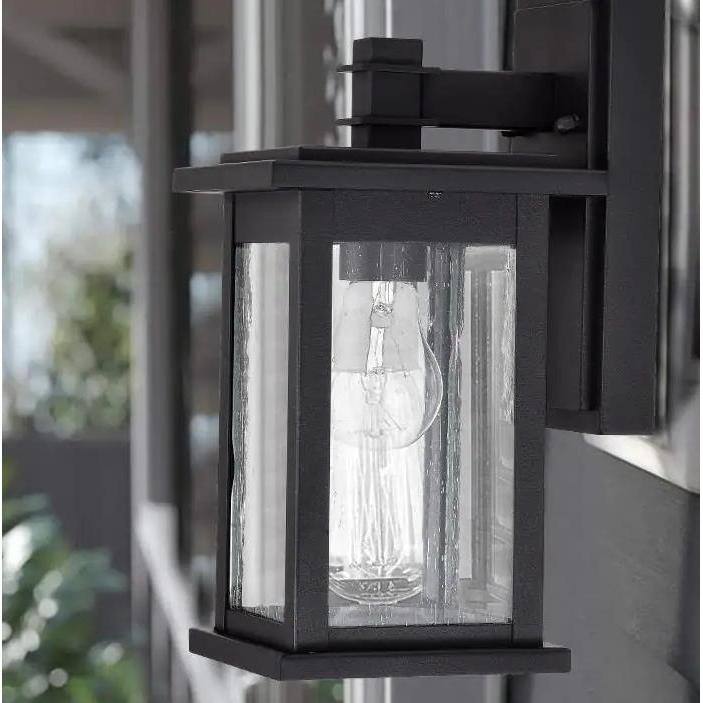 12.25 in. Matte Black Outdoor Decorative Wall Lantern Sconce Motion Sensing Dusk to Dawn with Clear Seeded Glass Shade LL-ABA20009