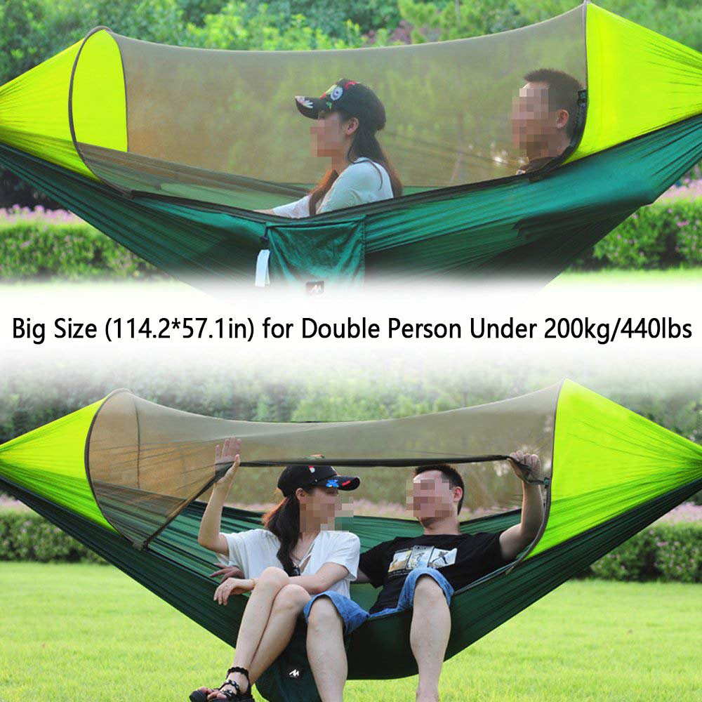 IClover Spring Portable Double Person Camping Hammock Tent Strength Sleeping Hanging Bed with Removable Mosquito Net Including Straps Carabiners, Rope & Carry Bag Green