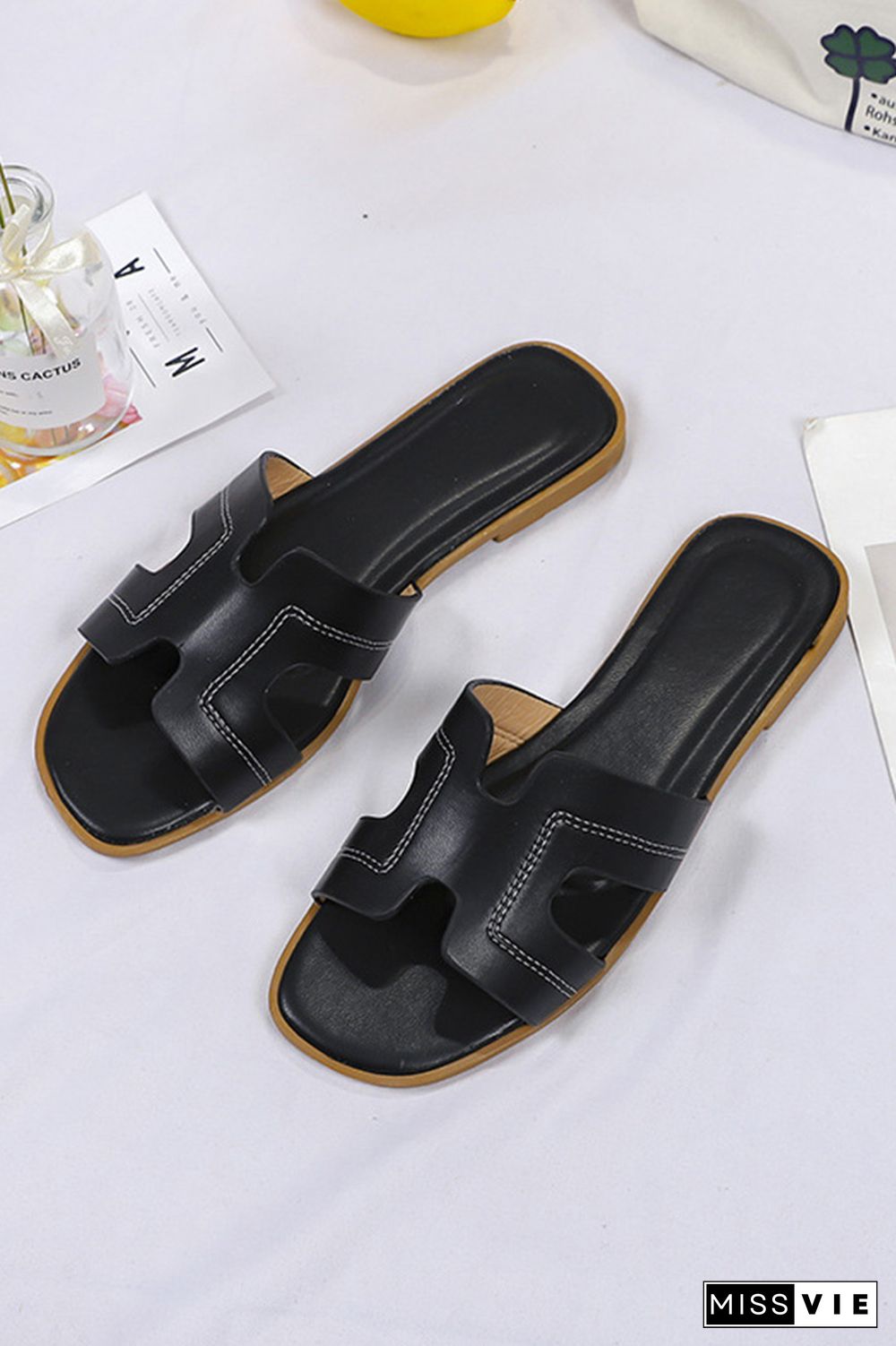 Plain PU Flat Slippers