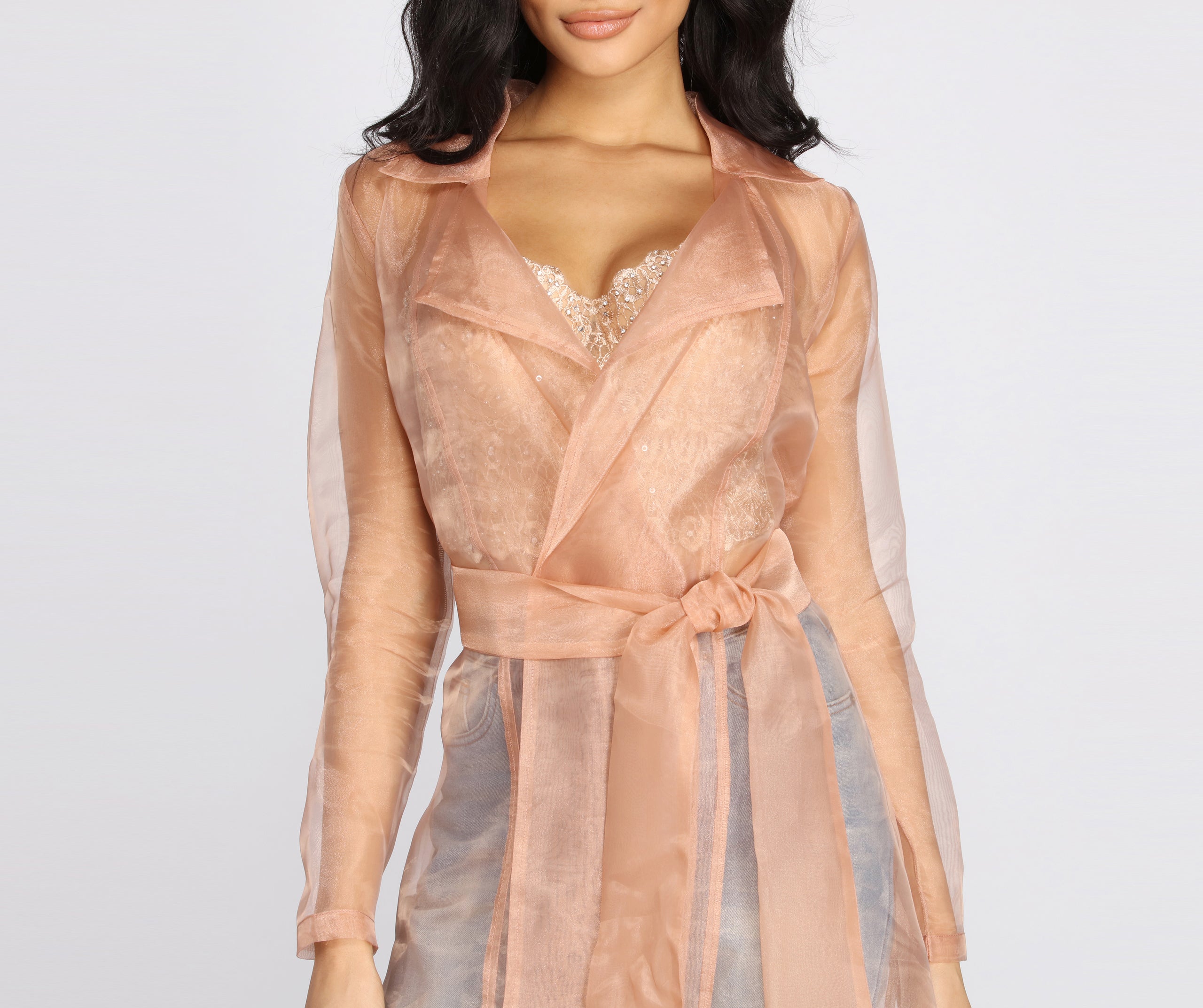 Sheer Luminosity Organza Trench Coat