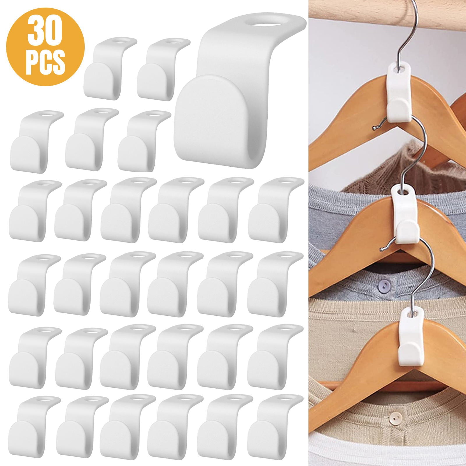 Clothes Hanger Connector Hooks, 30PCS Cascading Hanger Hooks Extender Clips Connection Hooks for Space Saving, Plastic Mini Cascading Connection Hooks for Clothes Hangers, White