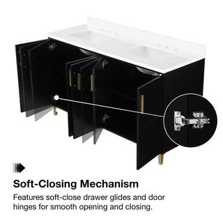 OVE Decors Zenia 60 in. W x 22 in. D x 34.5 in. H Bath Vanity in Black with White Engineered Marble Top 15VVA-FREY60-00