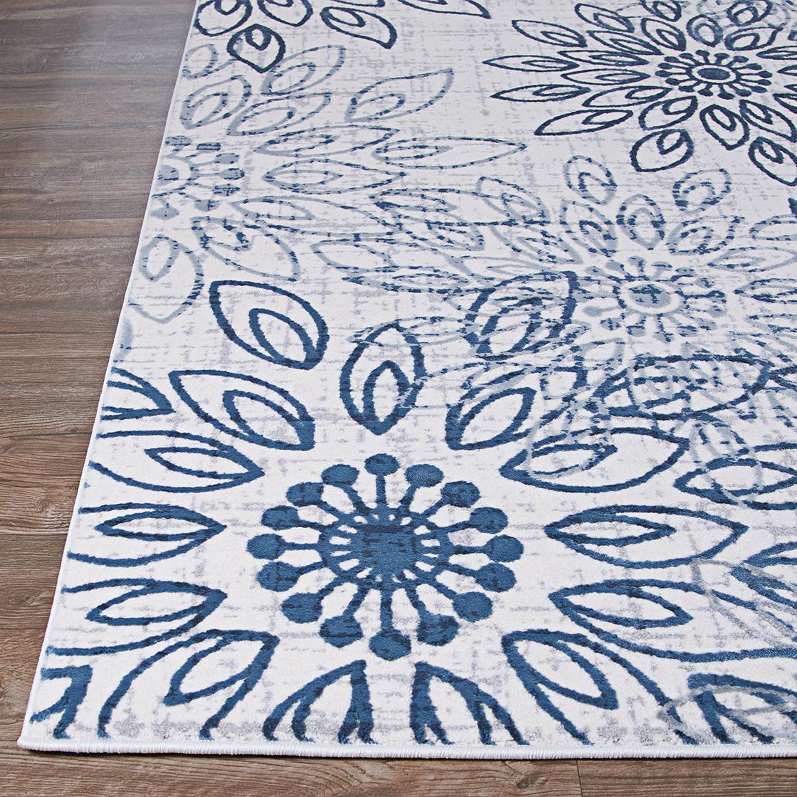 Calinda Summer Bliss Steel Blue-Ivory Area Rug  Multiple Sizes