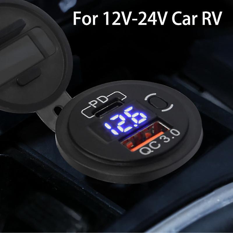 12v-24v 48w Usb Outlet Waterproof Charger Socket Pd And Qc3.0 Usb Port With Led Voltage For Car Tru