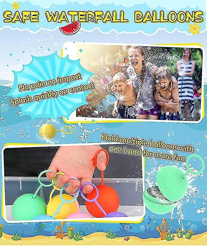 12pcs Reusable Water Balloons， Water Balloons Quick Fill， Silicone Refillable Water Splash Ball For Kids Adults