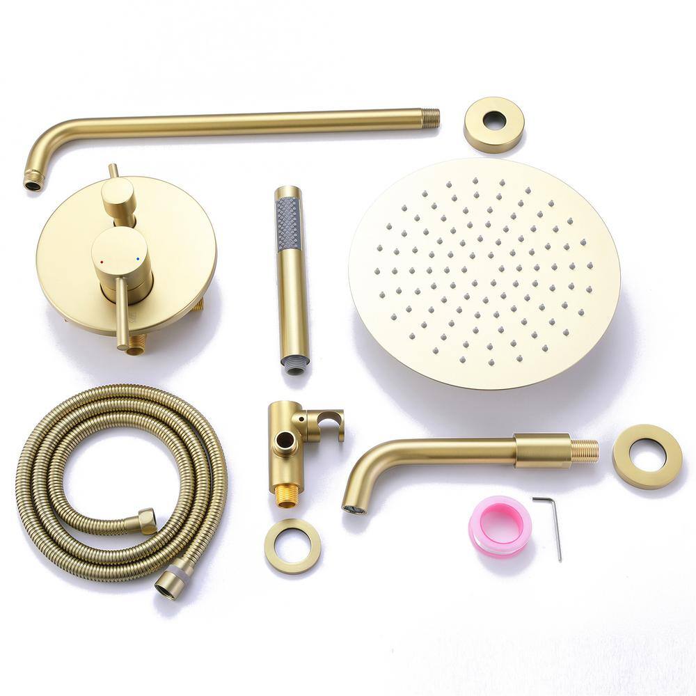 Maincraft Single Handle 3-Spray Tub and Shower Faucet 4.4 GPM with 10 in. Shower Head in Brushed Gold (Valve Included) HKSS30