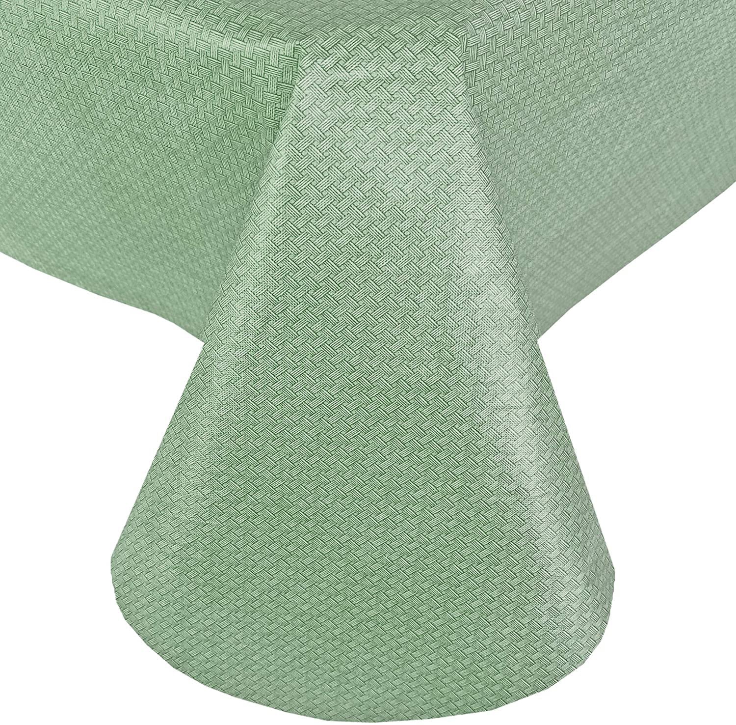 Newbridge Sage Green Basketweave Solid Color Vinyl Flannel Backed Tablecloth, Basket Weave Indoor/Outdoor Patio, Kitchen, Dining Tablecloth, 70” Zipper Umbrella Round