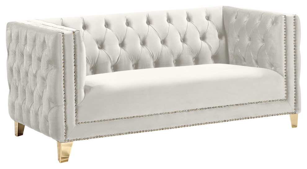 Michelle Fabric Upholstered Chair  Gold Iron Legs   Contemporary   Loveseats   by Meridian Furniture  Houzz