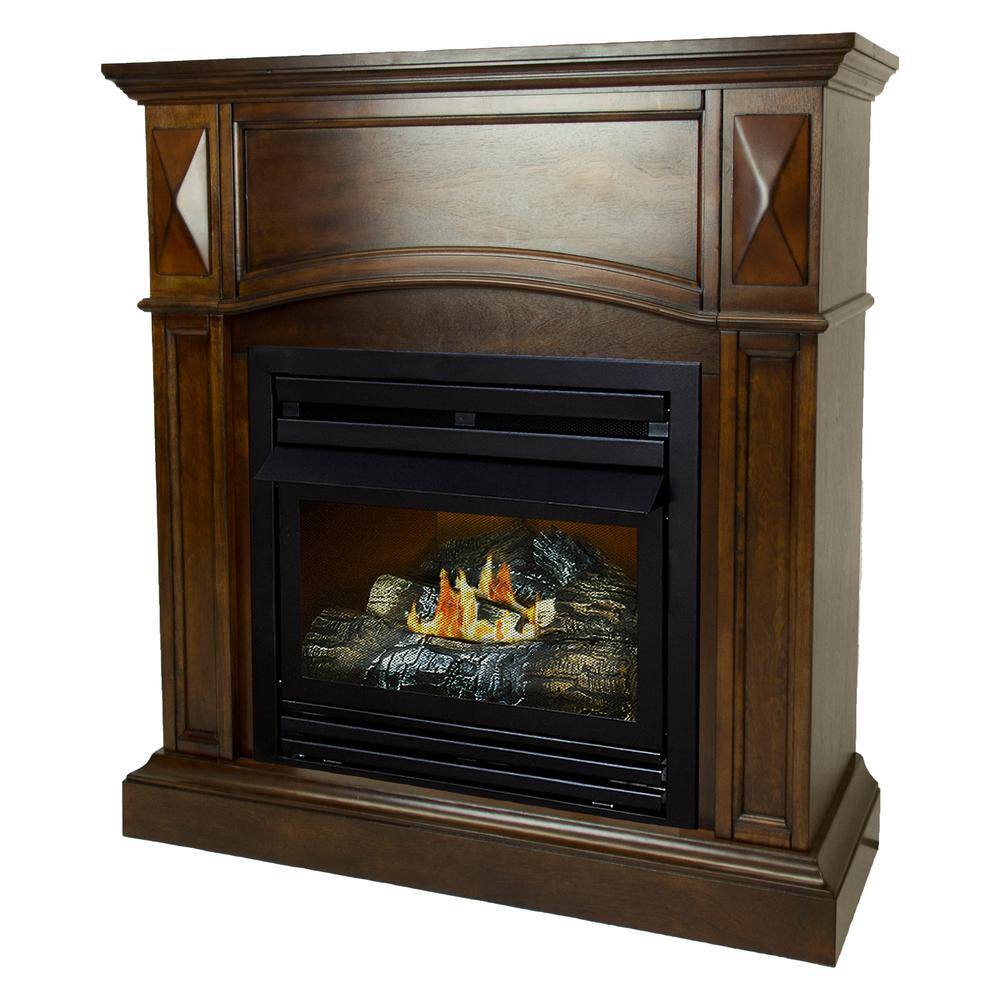 Pleasant Hearth 20000 BTU 36 in. Compact Convertible Ventless Natural Gas Fireplace in Cherry VFF-PH20NG-C1