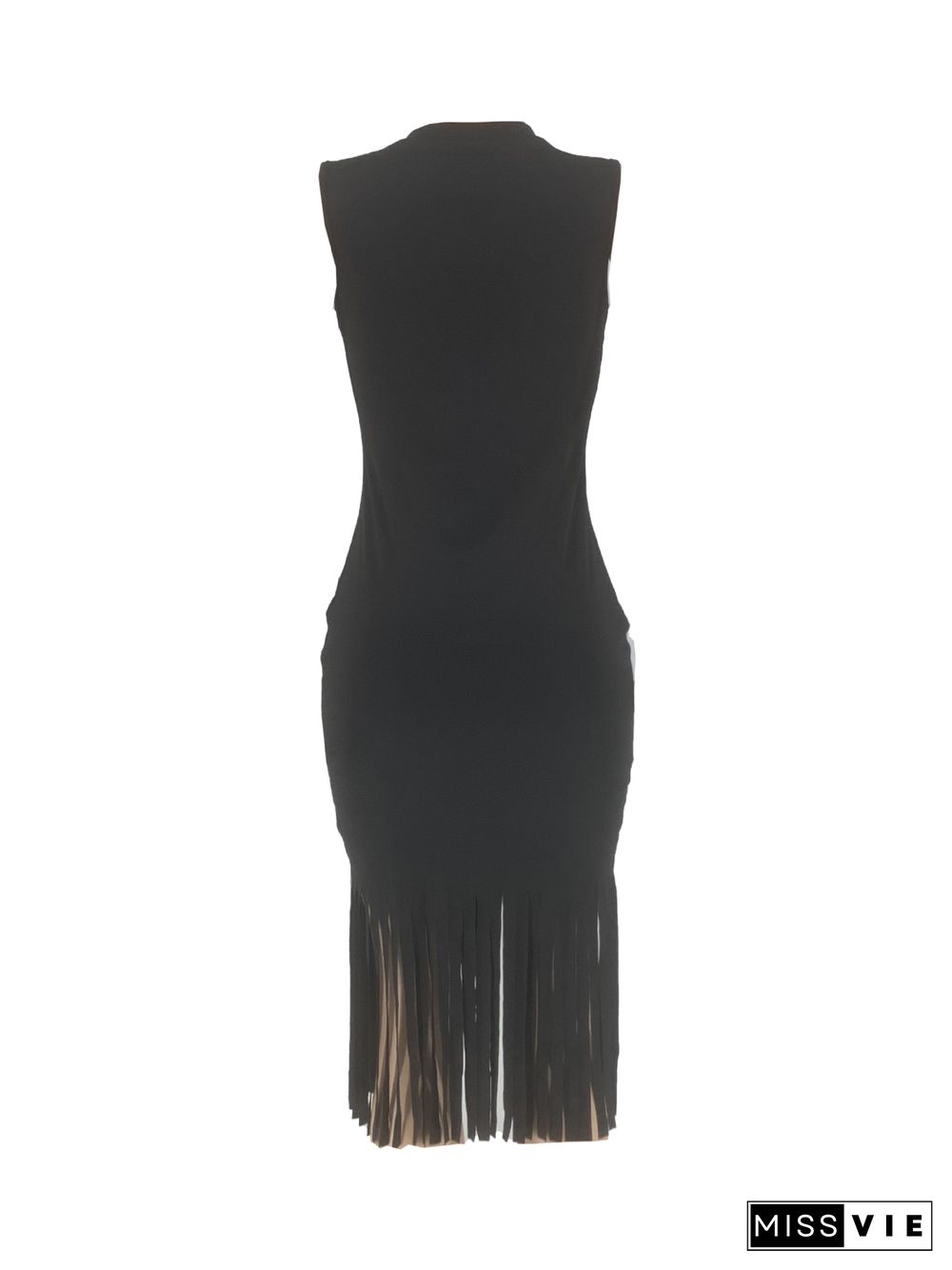 Solid Color Sleeveless Tassel Tank Dresses