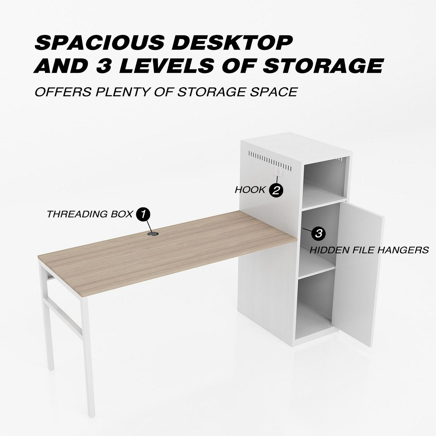 Anysun Home Office Computer Desk with Drawers  White Metal