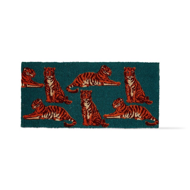 Tigress Orange Stripe Tiger Print Rectangle Indoor And Outdoor Estate Coir Door Welcome Mat Blue Background