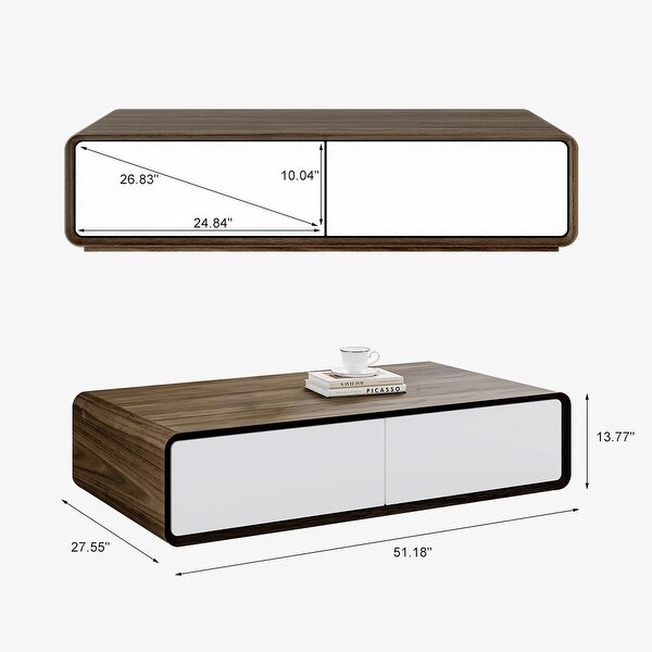 51'' Modern Rectangular Solid Wood Coffee Table，4 Drawers